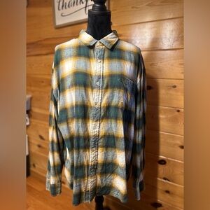 Arizona Jean Company Plaid Button-Down Shirt in Green and Yellow